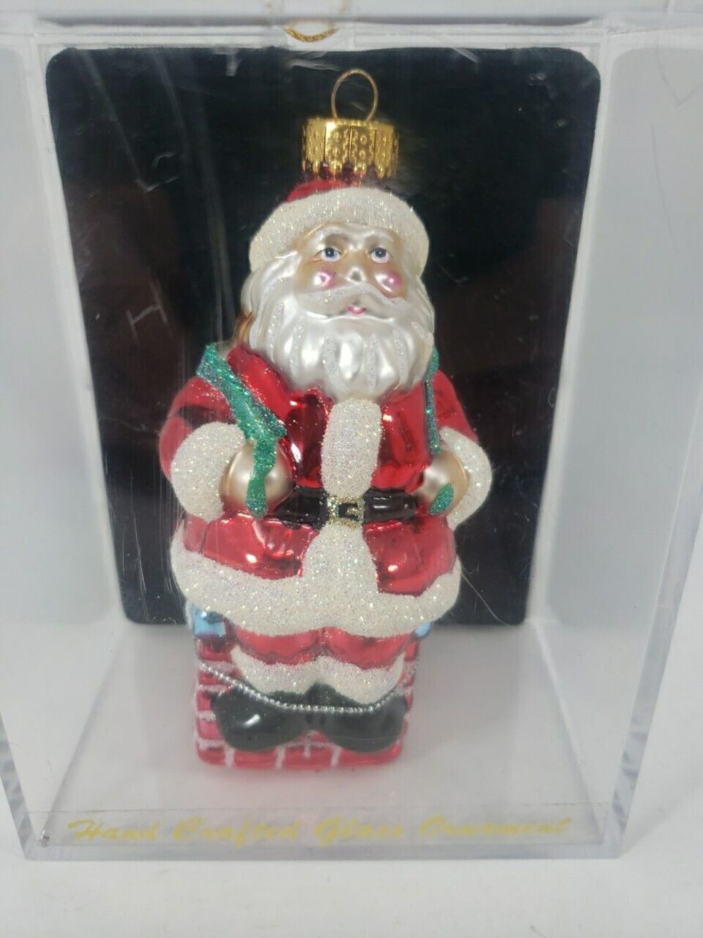 Vintage Glass Santa Ornament 2003 Unique Treasure Hand Made Transparent Box